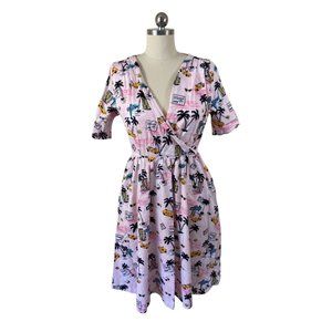 Lindy Pop Womens Dress 6 Pink Miami Florida Retro 50's Short Sleeve A-Line Full